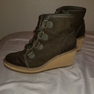 Olive green wedge booties